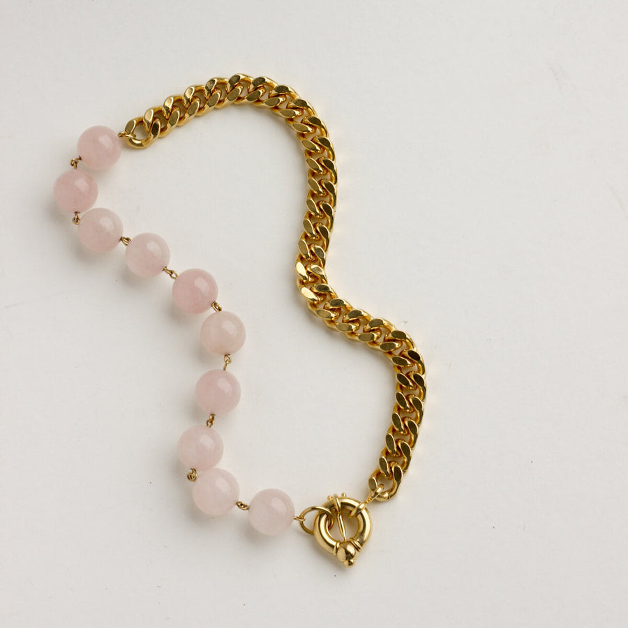 Chaîne SUZANNE et Perles Quartz Rose
