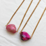 Collier fin -Agate Caillou Rose XL