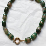 Collier Perles Agate Tonneau Vert