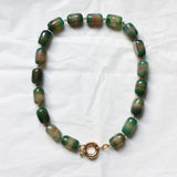 Collier Perles Agate Tonneau Vert