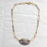 Collier fin Perle Agate Grise