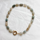 Collier Perles Agate Tube Bleue