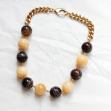 Collier Perles Agate Noire et Jade Jaune