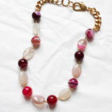 Collier Perles Agate Rose