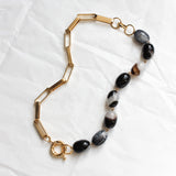 Composition YVONNE + Perles Agate Noire craquelée